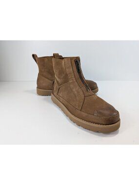 UGG Women's Brown Leather Ankle Boots with Front Zipper Size 8